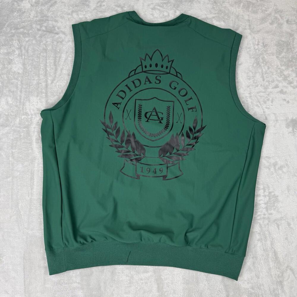 Adidas GO-TO Golf Vest Back Graphic Zip Pockets Men Size XL Green Sleeveless
